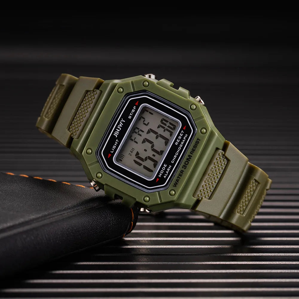 Fashion Men Digital Wristwatches Sport Army Green Mens Watches Luxury Led Electronic Clock Waterproof Square Dial Reloj Hombre - Sun Studio