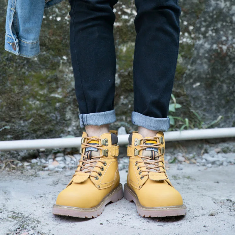Echtes Leder Herren Winter Frühling Knöchel Trekking Militär Schnee Gelbe Taktische Stiefel Outdoor Schuhe für Frauen Männer Arbeitsschuhe