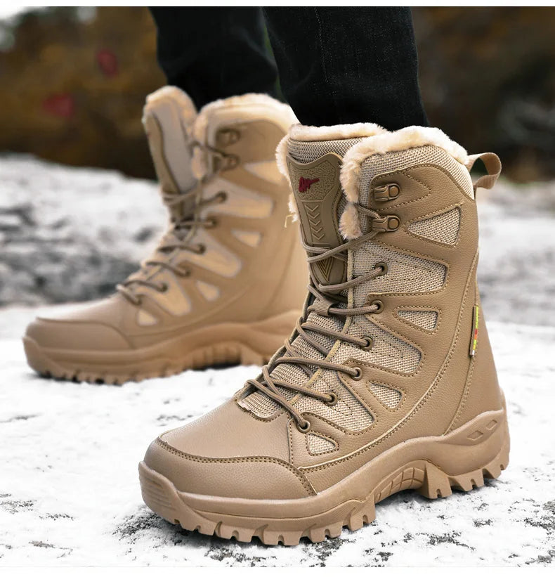 New Warm Plush Snow Boots Men Lace Up Casual High Top Men's Boots Waterproof Winter Boots Anti-Slip Ankle Boots Men's Work Boots - Sun Studio