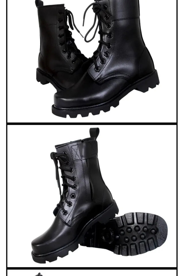Steel Toe Men Boots Leather Safety Shoes for Men Spring Fashion Lace Up Black Ankle Platform Motorcycle Boots - Sun Studio