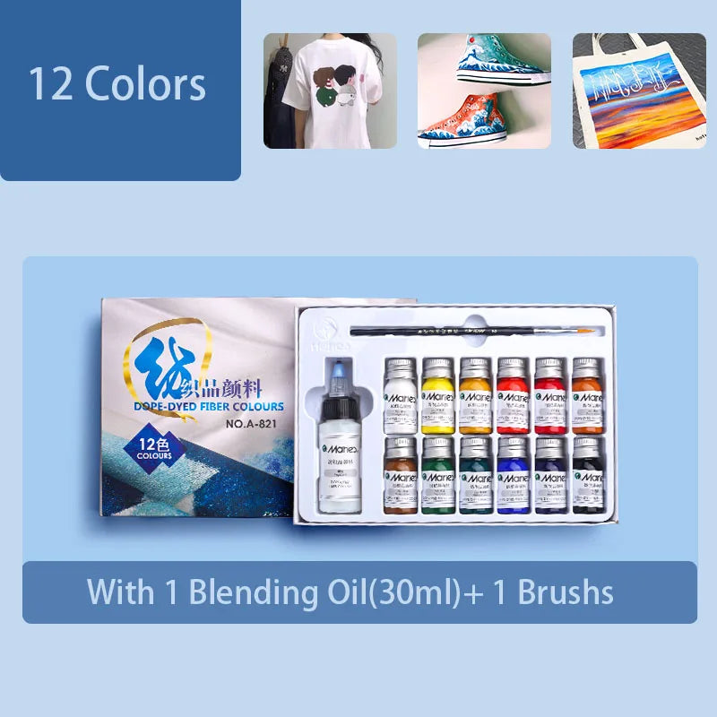 Marie’s Dope-Dyed Fiber Permanent Fabric Paint Set 12/36 Colors 10ml/Tube Textile Acrylic Paints for Clothes Canvas Waterproof - Sun Studio