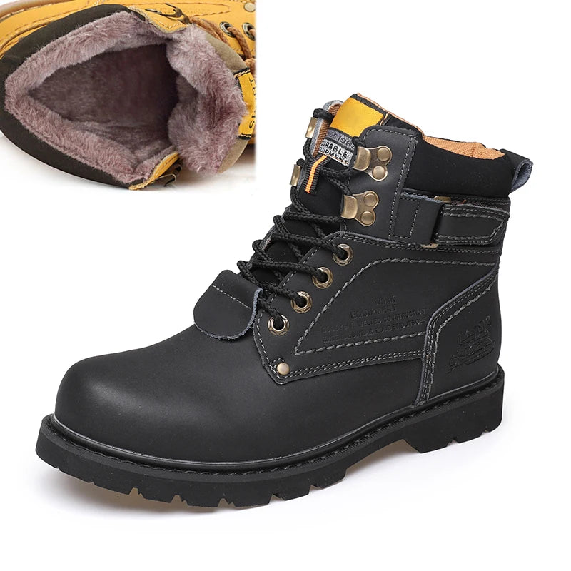 Echtes Leder Herren Winter Frühling Knöchel Trekking Militär Schnee Gelbe Taktische Stiefel Outdoor Schuhe für Frauen Männer Arbeitsschuhe