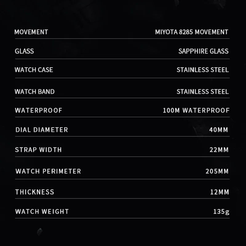 NEW 2025 CADISEN Men's Mechanical Watches Luxury Meteorite Dial Automatic Watch For Men Week 100M Japan MIYOTA 8285 Clock Man - Sun Studio