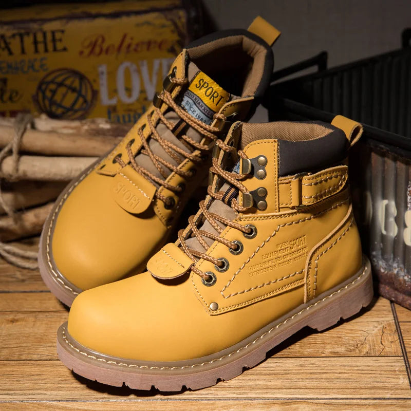 Echtes Leder Herren Winter Frühling Knöchel Trekking Militär Schnee Gelbe Taktische Stiefel Outdoor Schuhe für Frauen Männer Arbeitsschuhe