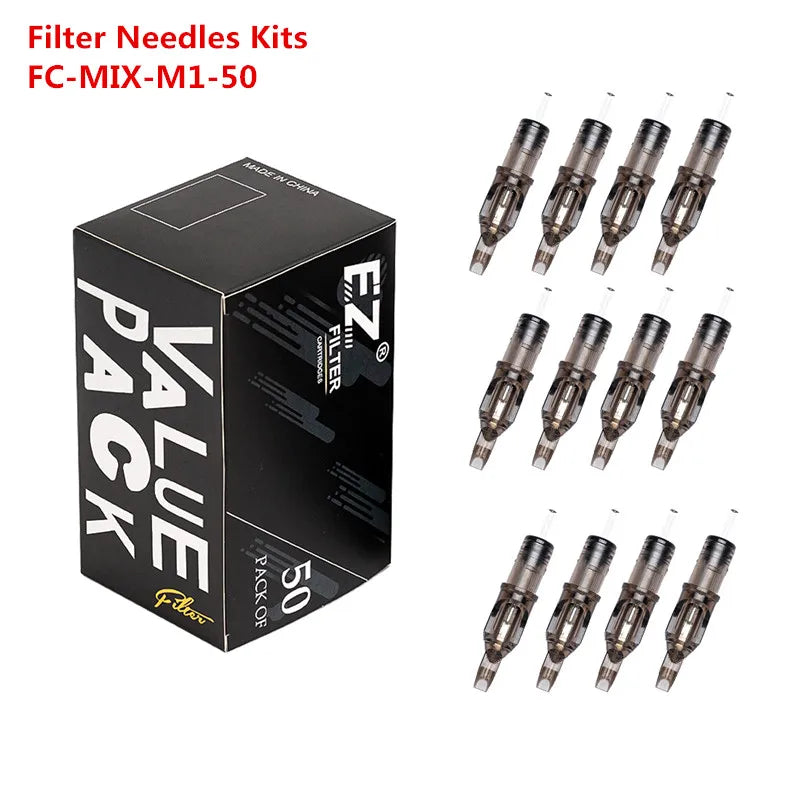 50Pcs Assorted FILTER Tattoo Cartridge Needles Mixed #10 #12 RL RS M1C M1 for Rotary Cartridge Tattoo Machine Pen Tattoo Girps - Sun Studio