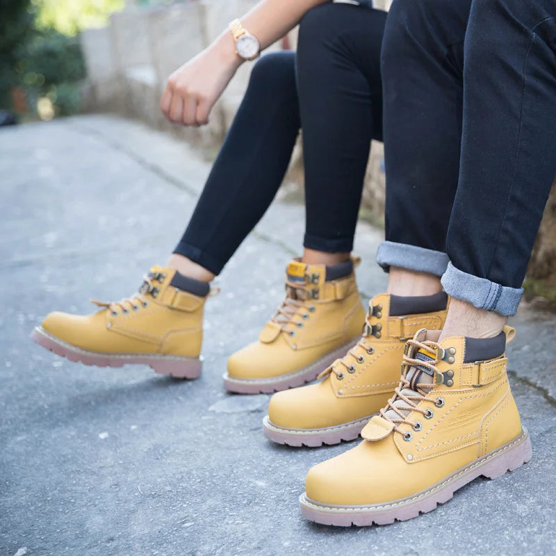 Echtes Leder Herren Winter Frühling Knöchel Trekking Militär Schnee Gelbe Taktische Stiefel Outdoor Schuhe für Frauen Männer Arbeitsschuhe