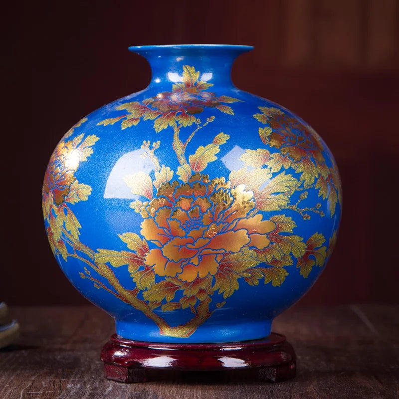 New Chinese Style Vase Jingdezhen Classical Porcelain Crystal Glaze Flower Vase Home Decor Handmade Shining Famille Rose Vases - Sun Studio