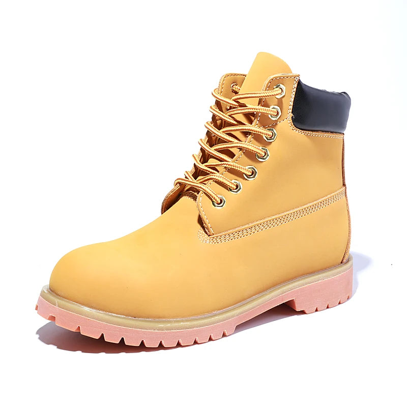 Echtes Leder Herren Winter Frühling Knöchel Trekking Militär Schnee Gelbe Taktische Stiefel Outdoor Schuhe für Frauen Männer Arbeitsschuhe