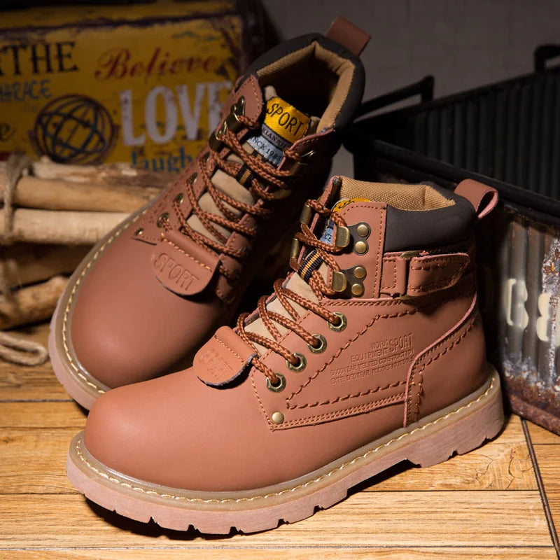 Genuine Leather Men's Winter Spring Ankle Treking Military Snow Yellow Tactical Boots Outdoor Footwear for Women Men Work Shoes - Sun Studio