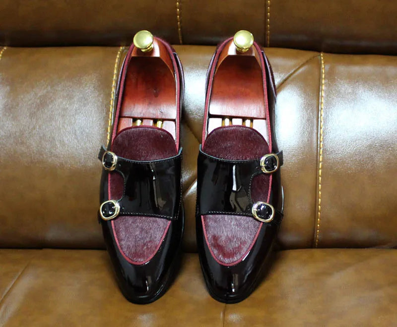 FELIX CHU Men's Patent Leather Monk Strap Dress Shoes Wedding Loafers Horse Hair Detail Casual Formal Party Gentlemen Footwear - Sun Studio