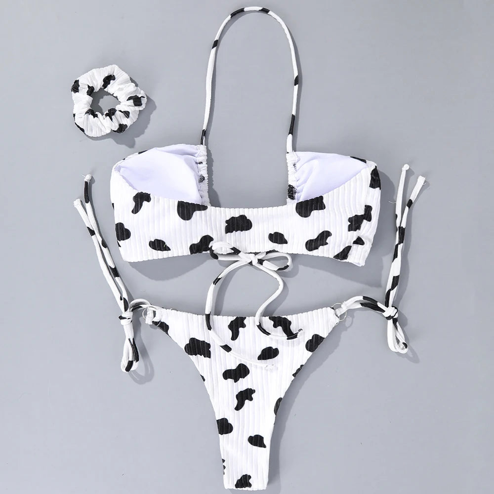 Vigorashely Sexy Halter Bikini Set 2026 Cow print Swimsuit Women Push Up Swimwear Summer BeachWear Brazilian Tied Bathing Suit - Sun Studio