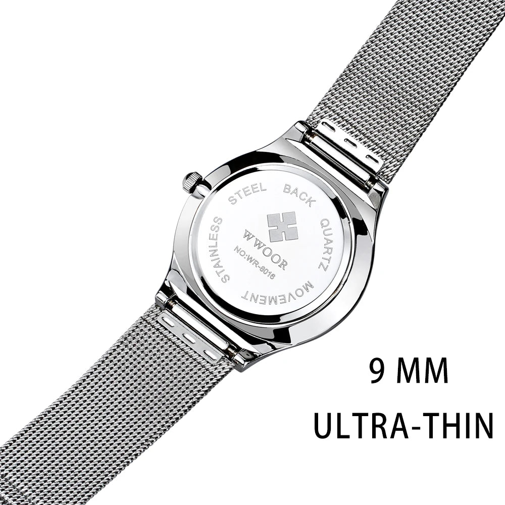 WWOOR Mens Watches Ultra-thin Quartz Auto Date WristWatch Men Top Brand Luxury Stainless Steel Business Waterproof Reloj Hombre - Sun Studio