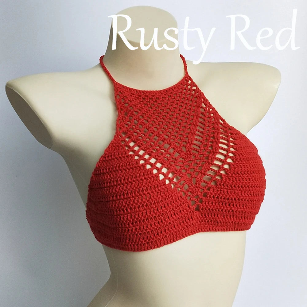 Women Sexy Bikini Tops High Neck Hollow Out Halter Swimwear Crochet Separate Swimsuit Bikini Bra Hot Sale - Sun Studio
