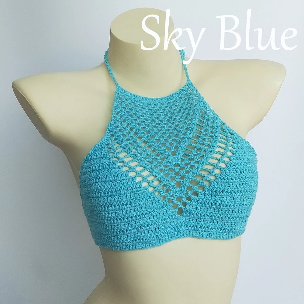 Women Sexy Bikini Tops High Neck Hollow Out Halter Swimwear Crochet Separate Swimsuit Bikini Bra Hot Sale - Sun Studio