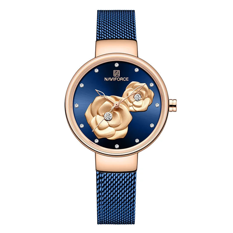 Women Watch NAVIFORCE Top Luxury Brand Steel Mesh Waterproof Ladies Watches Flower Quartz Female Wristwatch Charming Girl Clock - Sun Studio