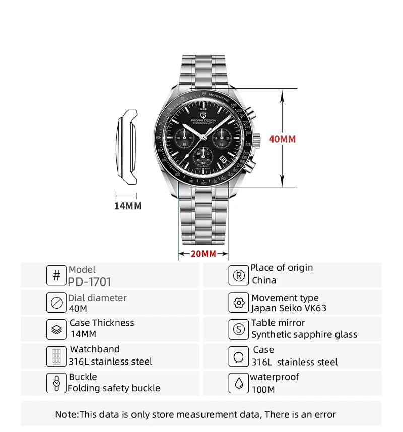 PAGANI DESIGN 2025 New Moon Men's Watches Luxury Quartz Watch For Men AR Sapphire Glass 100M Waterproof Wristwatch Chronograph - Sun Studio