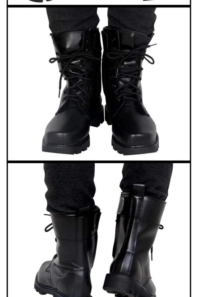Steel Toe Men Boots Leather Safety Shoes for Men Spring Fashion Lace Up Black Ankle Platform Motorcycle Boots - Sun Studio