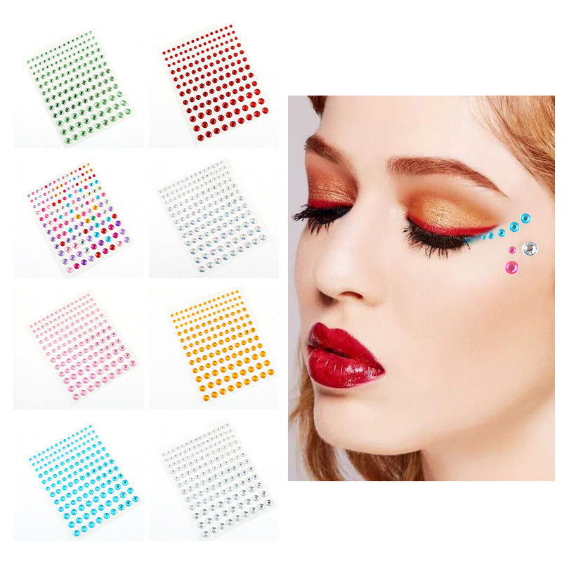 1 Pc Disposable Tattoo Stickers Face Jewelry Color Crystal Diamond DIY Eyes Face Body Waterproof Makeup Decorations Rhinestones - Sun Studio