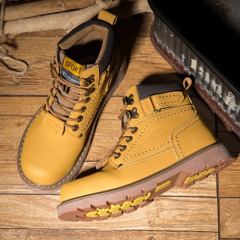 Echtes Leder Herren Winter Frühling Knöchel Trekking Militär Schnee Gelbe Taktische Stiefel Outdoor Schuhe für Frauen Männer Arbeitsschuhe