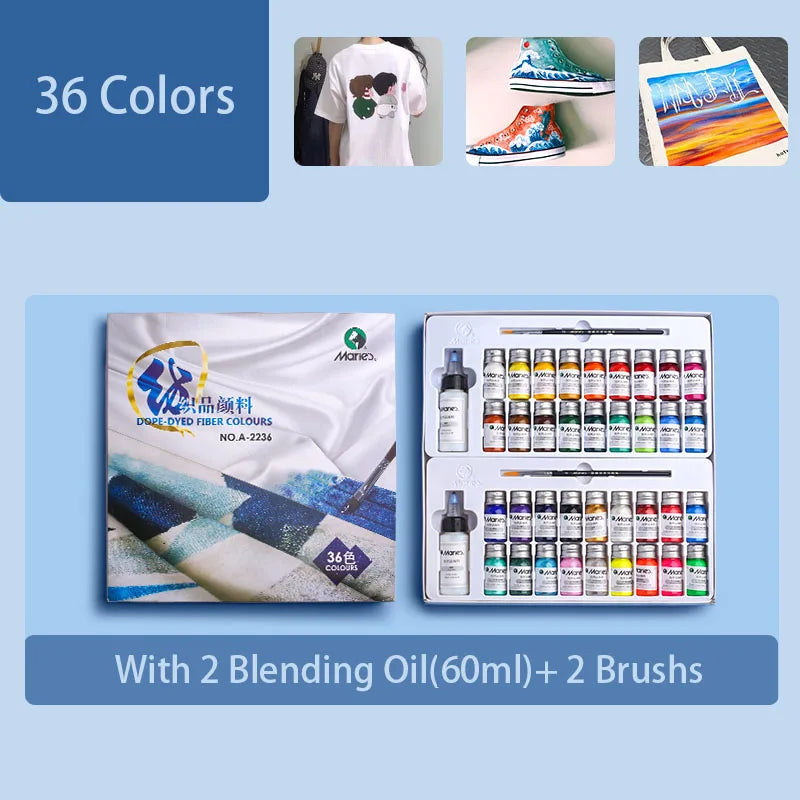 Marie’s Dope-Dyed Fiber Permanent Fabric Paint Set 12/36 Colors 10ml/Tube Textile Acrylic Paints for Clothes Canvas Waterproof - Sun Studio