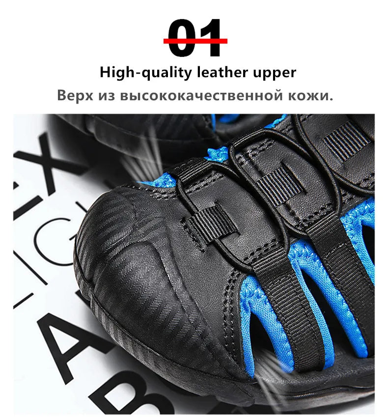 New Summer Genuine Leather Men Sandals Fashion Design Breathable Casual Shoes Men Soft Bottom Outdoor Beach Sandals Big Size 48 - Sun Studio