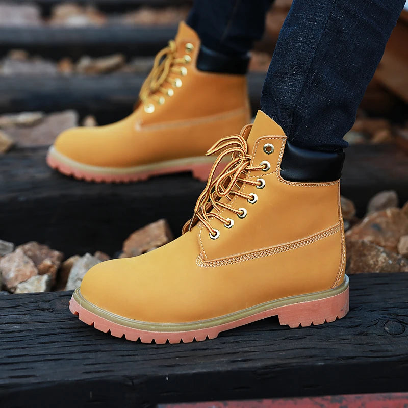 Genuine Leather Men's Winter Spring Ankle Treking Military Snow Yellow Tactical Boots Outdoor Footwear for Women Men Work Shoes - Sun Studio