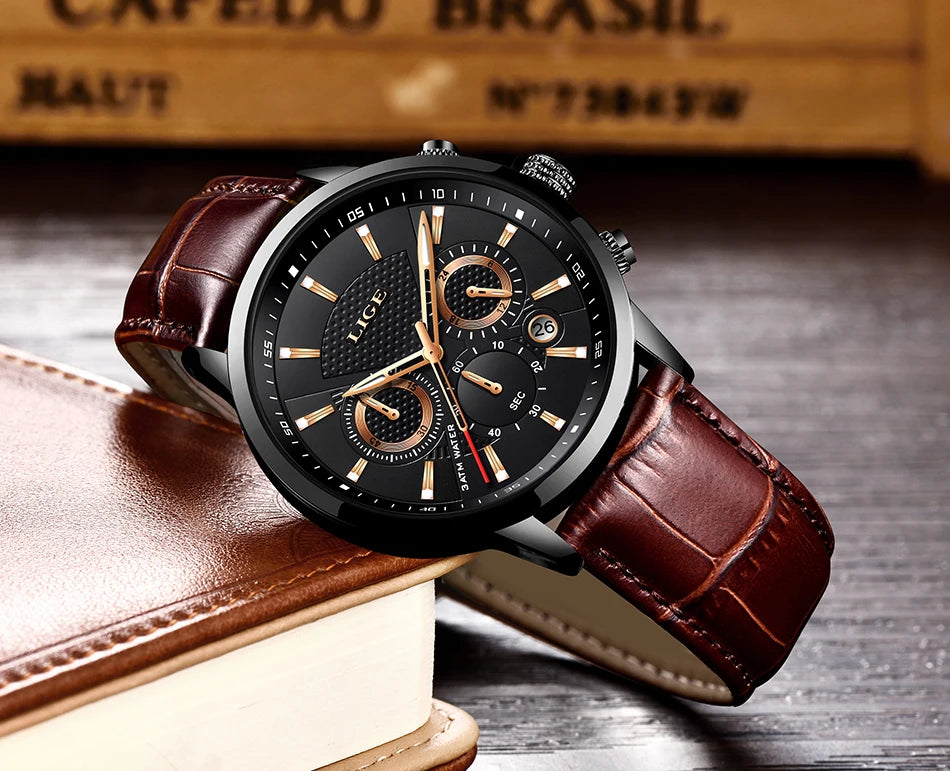 LIGE 2026 Watch Men Fashion Sports Quartz Clocks Mens Watches Top Brand Leather Military Waterproof Date Watch Relogio Masculino - Sun Studio