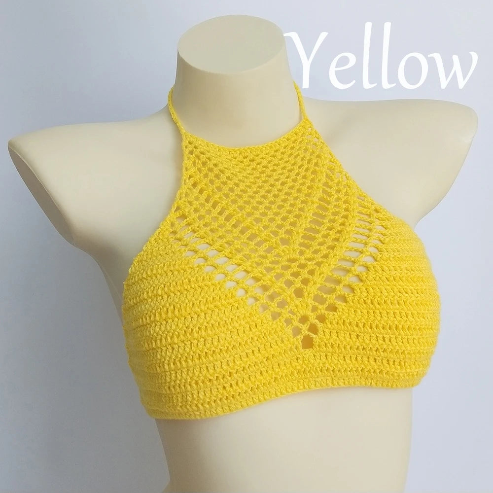 Women Sexy Bikini Tops High Neck Hollow Out Halter Swimwear Crochet Separate Swimsuit Bikini Bra Hot Sale - Sun Studio