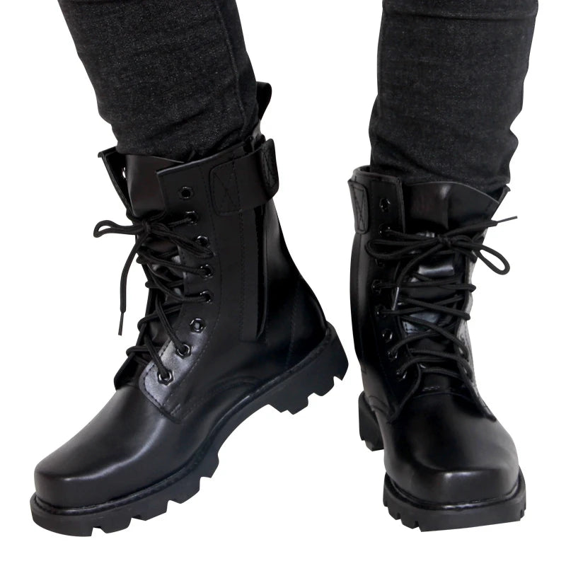 Steel Toe Men Boots Leather Safety Shoes for Men Spring Fashion Lace Up Black Ankle Platform Motorcycle Boots - Sun Studio