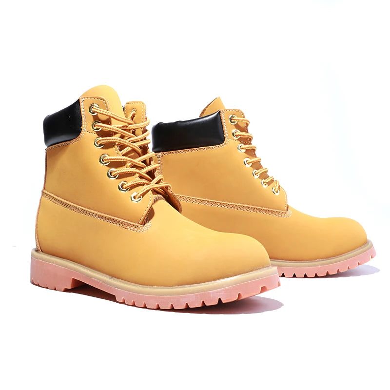 Echtes Leder Herren Winter Frühling Knöchel Trekking Militär Schnee Gelbe Taktische Stiefel Outdoor Schuhe für Frauen Männer Arbeitsschuhe