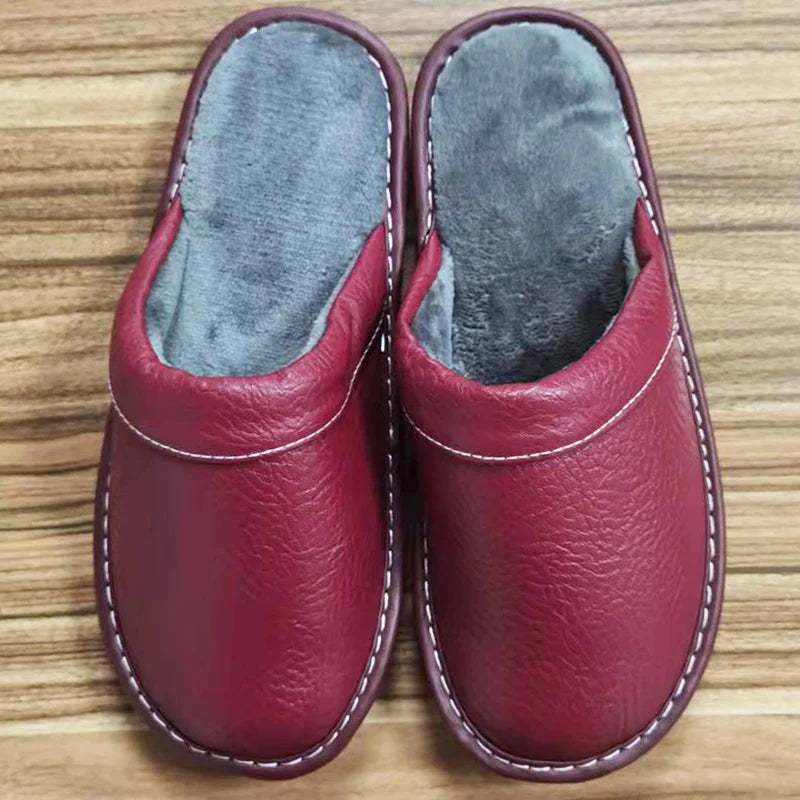 Classic PU Leather Slippers Male Indoor Unisex Shoes Men 2021 Fashion Man Leather Shoes Home Slippers Waterproof Man House Shoes - Sun Studio