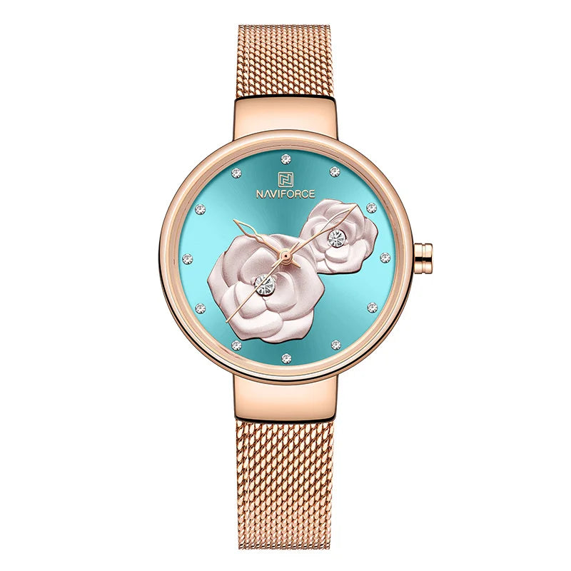 Women Watch NAVIFORCE Top Luxury Brand Steel Mesh Waterproof Ladies Watches Flower Quartz Female Wristwatch Charming Girl Clock - Sun Studio