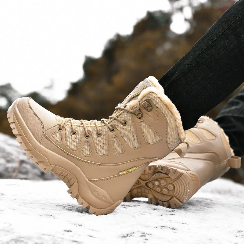 New Warm Plush Snow Boots Men Lace Up Casual High Top Men's Boots Waterproof Winter Boots Anti-Slip Ankle Boots Men's Work Boots - Sun Studio