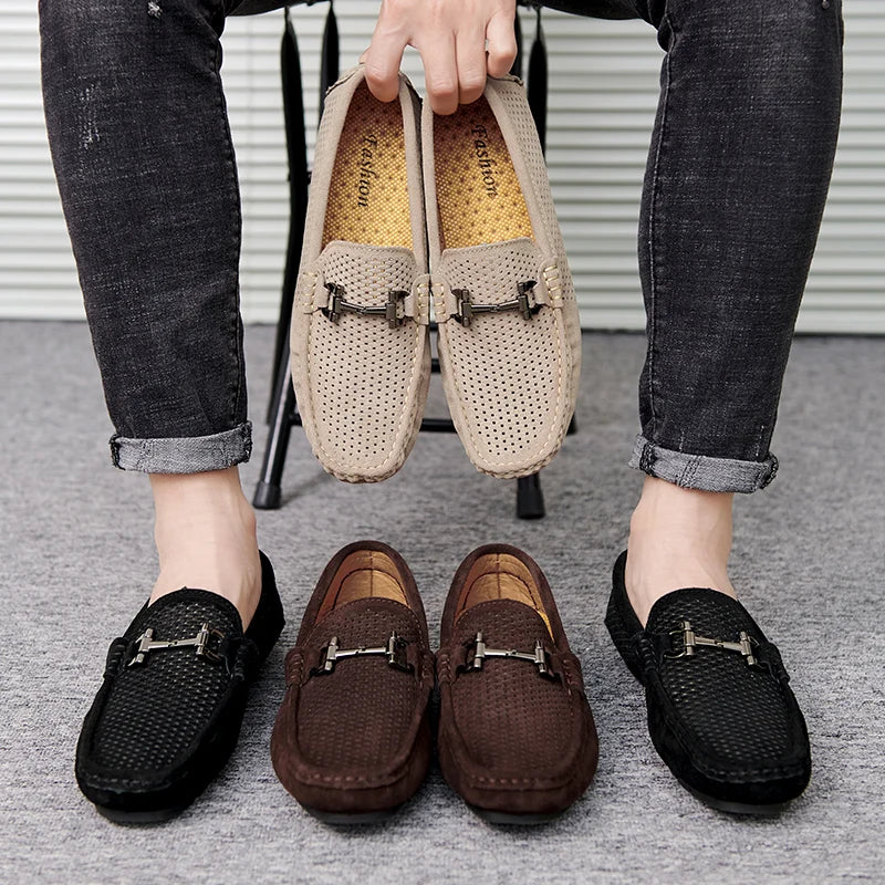Size 38-45 Breathable Suede Leather Loafers Men Hot Sale Flat Men's Shoes Classic Driving Shoes Fashion Casual Summer Moccasins - Sun Studio