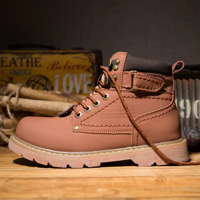 Echtes Leder Herren Winter Frühling Knöchel Trekking Militär Schnee Gelbe Taktische Stiefel Outdoor Schuhe für Frauen Männer Arbeitsschuhe