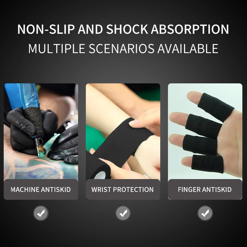 Black Tape Tattoo Handle Bandage Anti-slip Athletic Nonwoven Waterproof Disposable Self-adhesive Elastic Bandage Grip Cover Wrap - Sun Studio