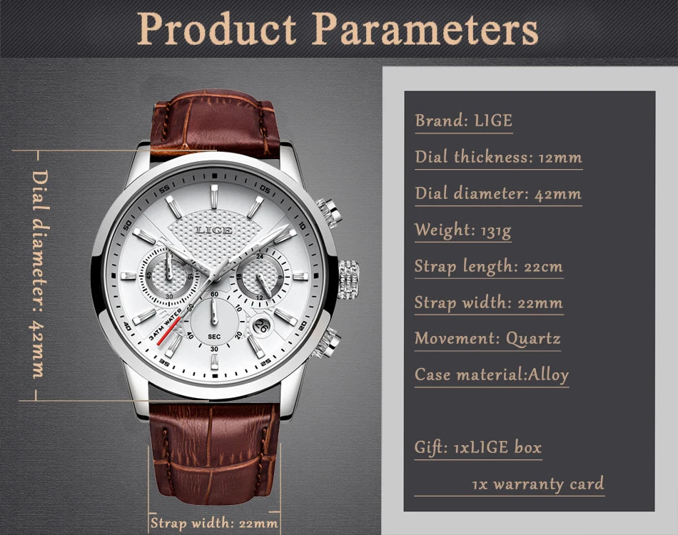 LIGE 2026 Watch Men Fashion Sports Quartz Clocks Mens Watches Top Brand Leather Military Waterproof Date Watch Relogio Masculino - Sun Studio