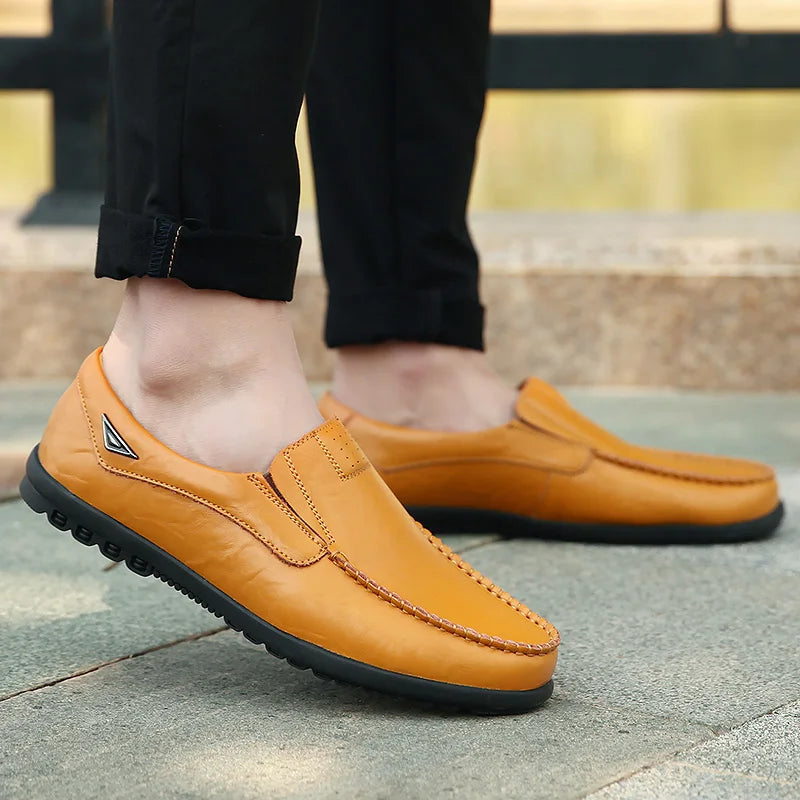 Genuine Leather Men Casual Shoes Luxury Brand 2025 Mens Loafers Moccasins Breathable Slip on Black Driving Shoes Plus Size 37-47 - Sun Studio