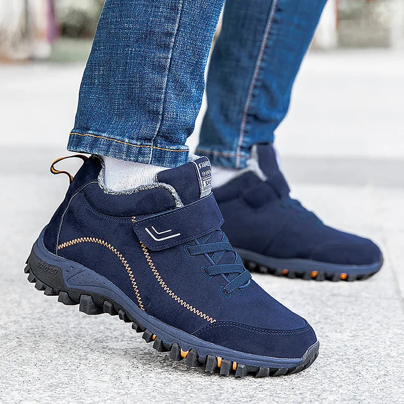 Brand Winter Men Suede Work Shoes Fur Warm Ankle Boots Outdoor Non-slip Men's Boots Men Waterproof Snow Boots Big Size 36-48 - Sun Studio