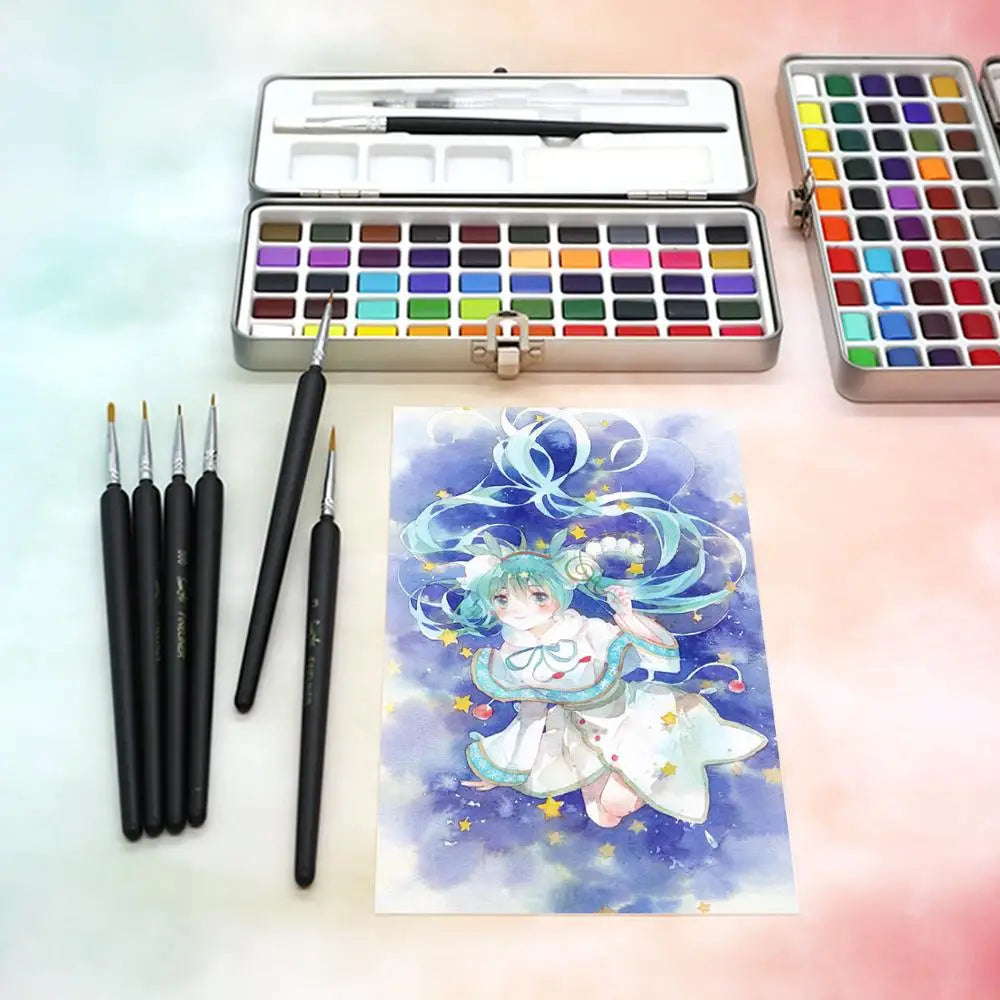 SeamiArt 50Color Solid Watercolor Paint Set Portable Metal Box Watercolor Pigment for Beginner Drawing Watercolor Paper Supplies - Sun Studio