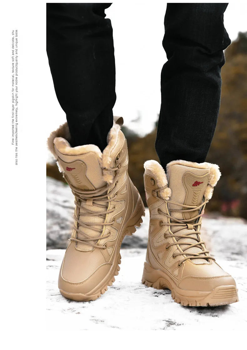 New Warm Plush Snow Boots Men Lace Up Casual High Top Men's Boots Waterproof Winter Boots Anti-Slip Ankle Boots Men's Work Boots - Sun Studio