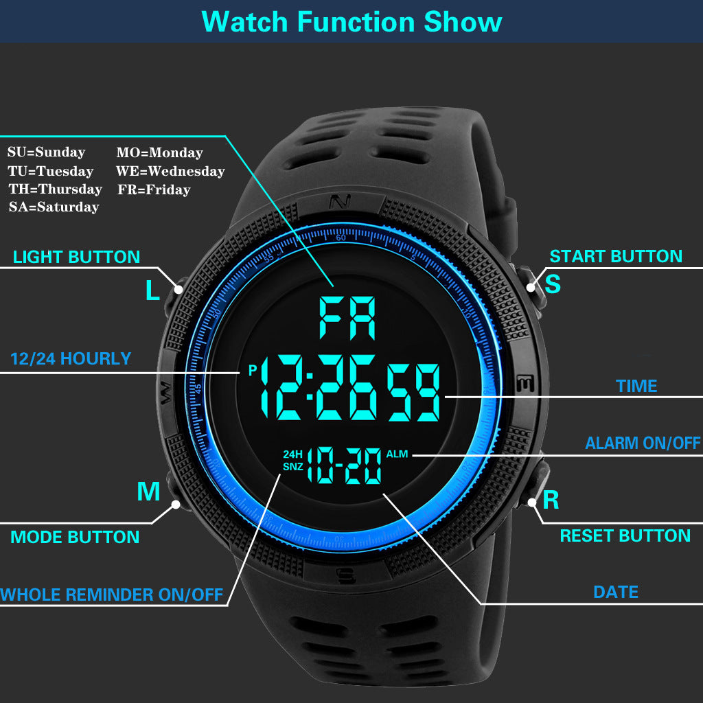 Herren Sport Uhren Luxus Digitale Uhr Stoppuhr Leuchtende Datum Woche Multifunktion Fitness Elektronische Armbanduhr Reloj Hombre