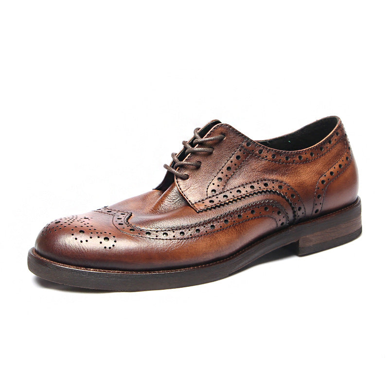 Genuine leather Men Formal Shoes Handcrafted Men Brogue Dress Shoes Classic Business Mens Oxford Shoes Luxury leather footwear - Sun Studio
