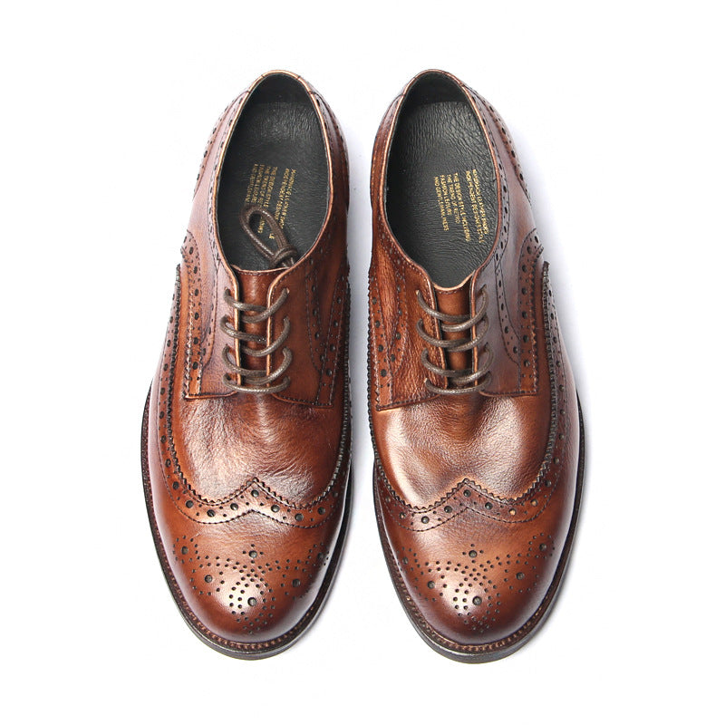 Genuine leather Men Formal Shoes Handcrafted Men Brogue Dress Shoes Classic Business Mens Oxford Shoes Luxury leather footwear - Sun Studio