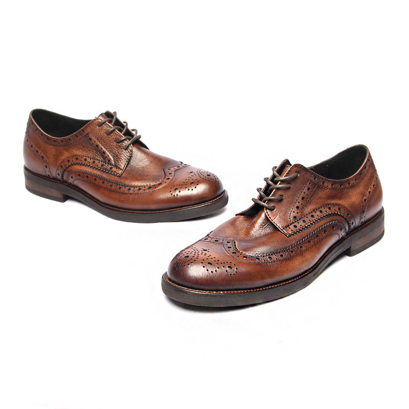 Genuine leather Men Formal Shoes Handcrafted Men Brogue Dress Shoes Classic Business Mens Oxford Shoes Luxury leather footwear - Sun Studio
