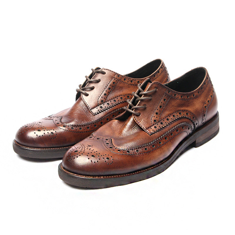 Genuine leather Men Formal Shoes Handcrafted Men Brogue Dress Shoes Classic Business Mens Oxford Shoes Luxury leather footwear - Sun Studio