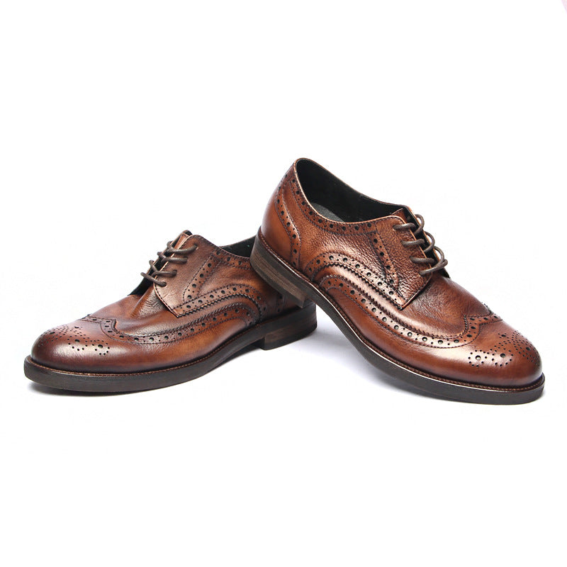 Genuine leather Men Formal Shoes Handcrafted Men Brogue Dress Shoes Classic Business Mens Oxford Shoes Luxury leather footwear - Sun Studio