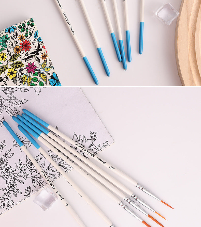 Artist Paint Brush 6 Pcs Set Thin Pen Extra Long Fine Point Liner Tip #000#00#0#1#2#3, Scale Models Nail Acrylic Oil Watercolor - Sun Studio