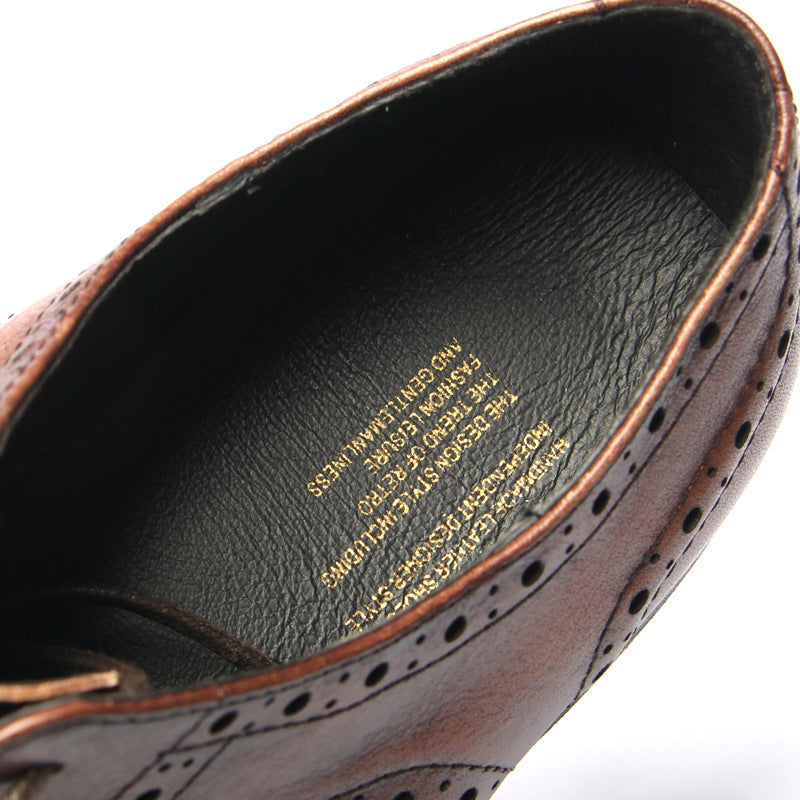 Genuine leather Men Formal Shoes Handcrafted Men Brogue Dress Shoes Classic Business Mens Oxford Shoes Luxury leather footwear - Sun Studio