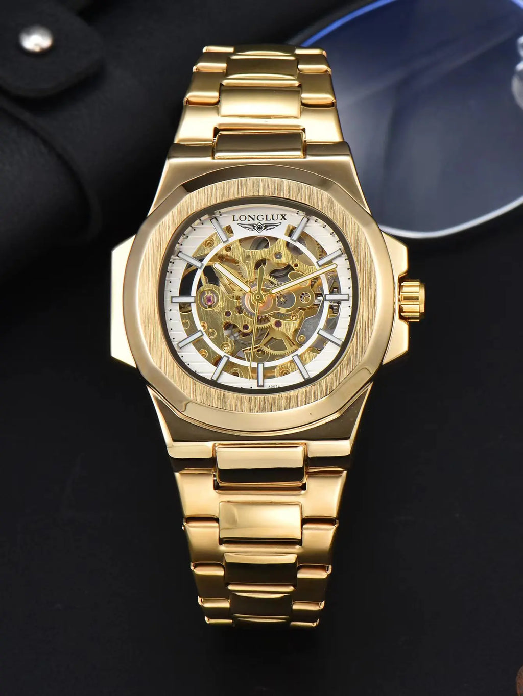 LONGLUX Men automatic mechanical watch luxury watches waterproof skeleton business cheap wholesale stainless steel gift watch - Sun Studio
